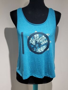 tentree Women's Treeblend Cropped Graphic Tank Top Medium Teal Casual Organic
